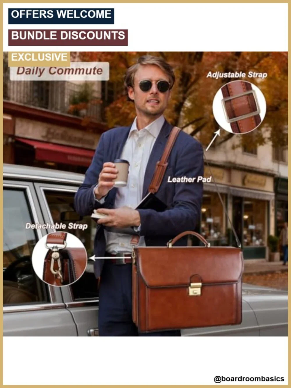 Leather Briefcase for Men with Lock Fits 15.6 Laptop Business Travel